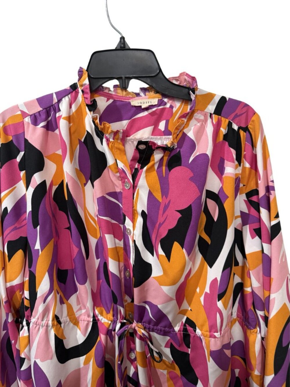 Jodifl Womens Abstract Print Long-Sleeve Ruffled Tunic Drawstring Waist large - Picture 2 of 4